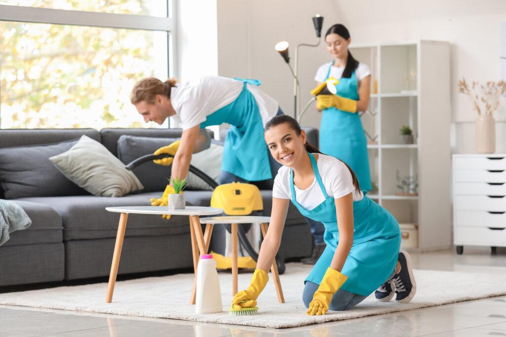 Team von Hausmeistern, die eine Wohnung reinigen